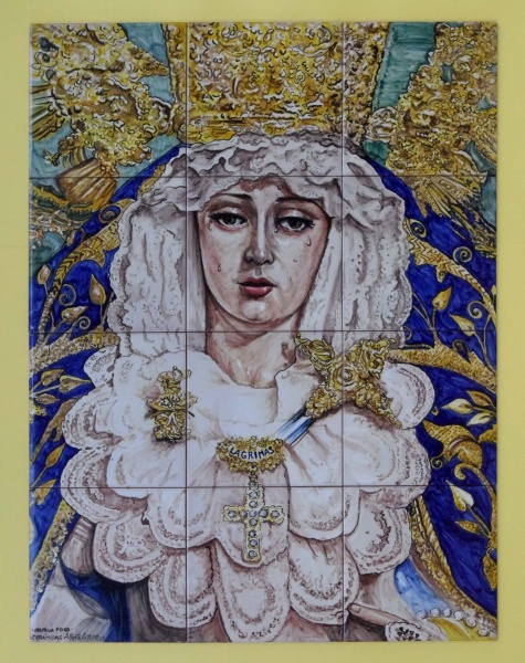 mural azulejo ceramica pintado mano virgen zamarrilla